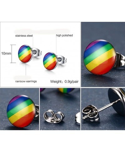 Gay Pride Jewelry Stainless Steel Rainbow Round Ear Stud Earrings for Men Women $9.34 Stud