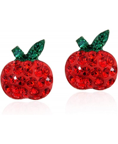 Plump Red Apple Cubic Zirconia .925 Sterling Silver Stud Earrings Classic Stud Earrings for Women Fruit Earrings $16.60 Stud