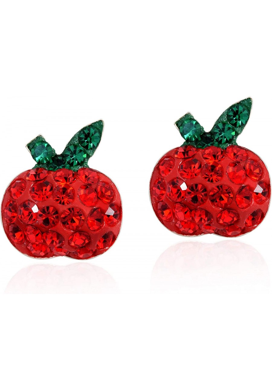 Plump Red Apple Cubic Zirconia .925 Sterling Silver Stud Earrings Classic Stud Earrings for Women Fruit Earrings $16.60 Stud