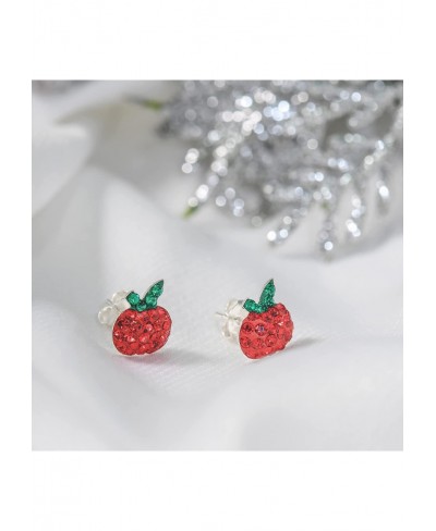 Plump Red Apple Cubic Zirconia .925 Sterling Silver Stud Earrings Classic Stud Earrings for Women Fruit Earrings $16.60 Stud