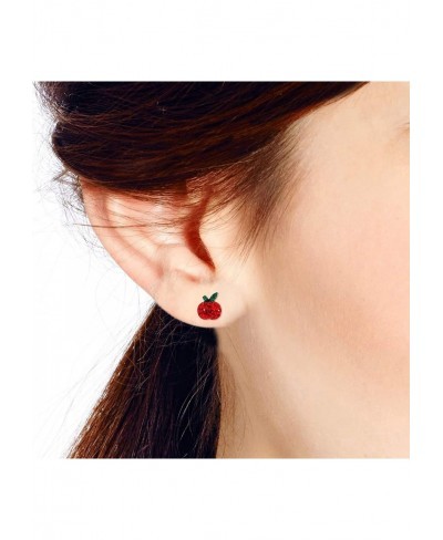 Plump Red Apple Cubic Zirconia .925 Sterling Silver Stud Earrings Classic Stud Earrings for Women Fruit Earrings $16.60 Stud