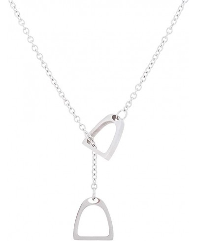 Lucky Horse Shoe Necklaces Equestrian Double Horse Stirrups Lariat Y Necklaces Pendant for Women Gift $10.00 Y-Necklaces