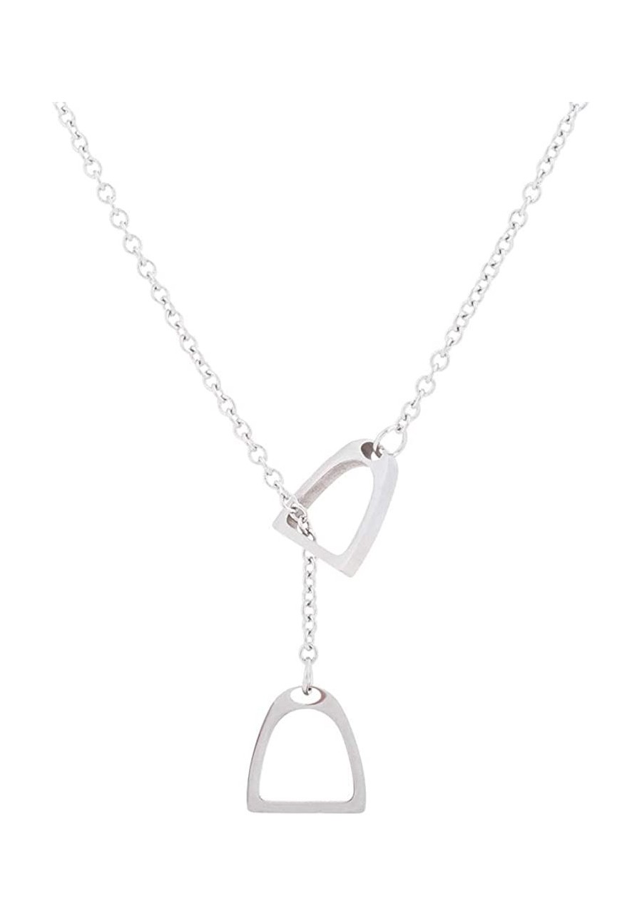 Lucky Horse Shoe Necklaces Equestrian Double Horse Stirrups Lariat Y Necklaces Pendant for Women Gift $10.00 Y-Necklaces