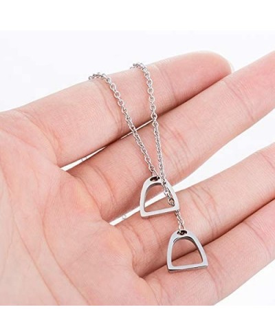 Lucky Horse Shoe Necklaces Equestrian Double Horse Stirrups Lariat Y Necklaces Pendant for Women Gift $10.00 Y-Necklaces