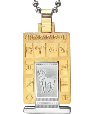 Embossed Zodiac Sign Two-Tone Rectangular Stainless Steel Pendant Necklace - Aries $26.85 Pendants & Coins