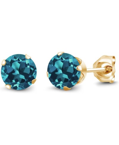 London Blue Topaz 18K Yellow Gold Plated Silver Stud Earrings (1.50 Cttw Gemstone Birthstone Round 6MM) $33.25 Stud