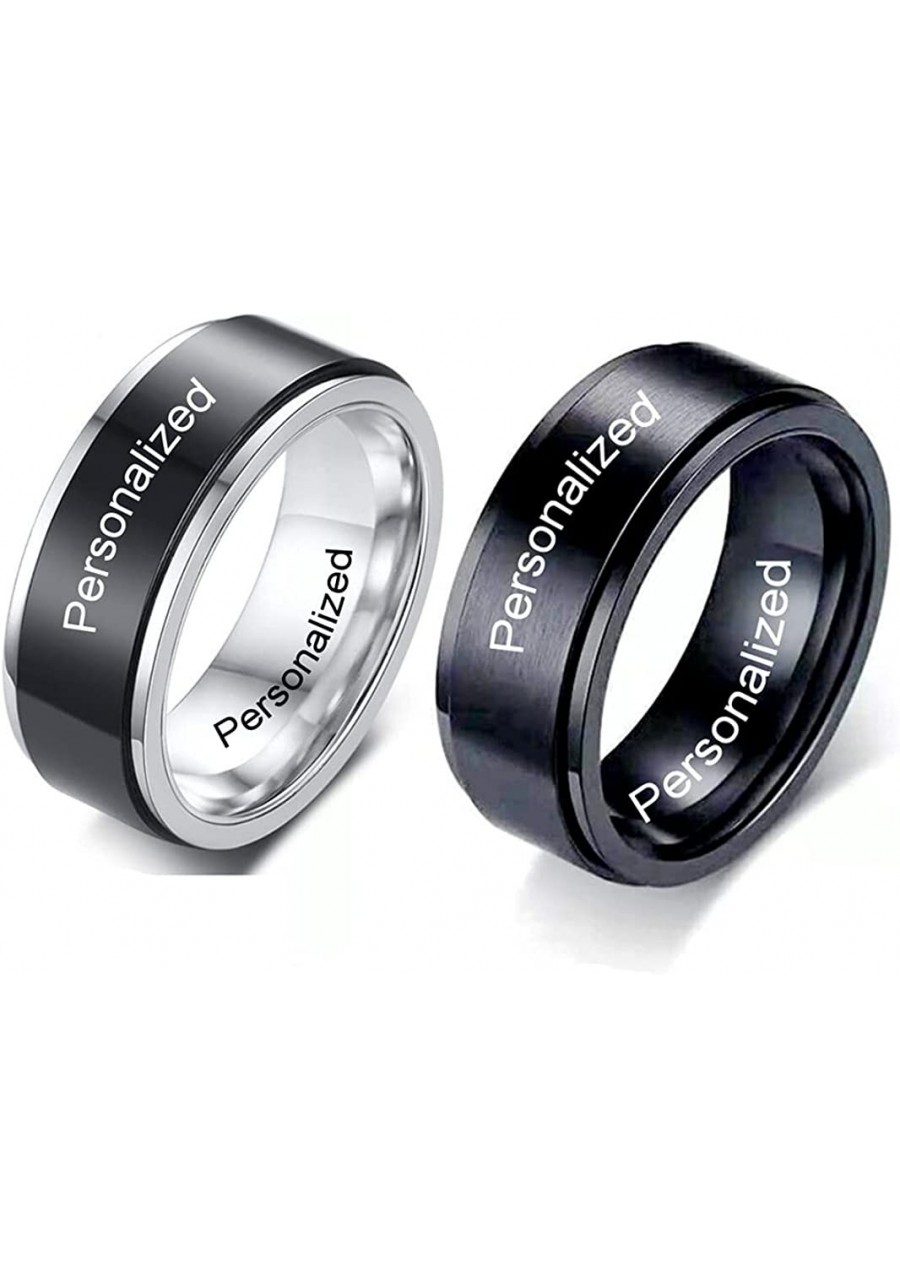 Personalized Ring for Men Women Unisex Spinner Rings Inside Can Engraved Custom Promise Wedding Engagement Rings Black Silver...