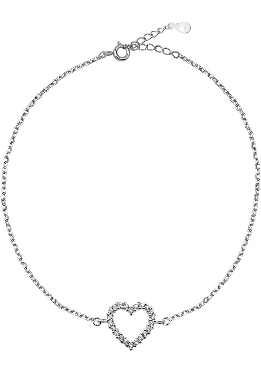 Women's Bracelet 925 Silver - with Zirconia Stones - Heart Pendant - 30020 $11.86 Link