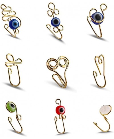 9 Pcs African Nose Cuff Non Piercing Clip On Nose Ring 14k Gold Plating Nose Ring Cuffs Set Evil Eye Crystal Pearl Nose Cuffs...
