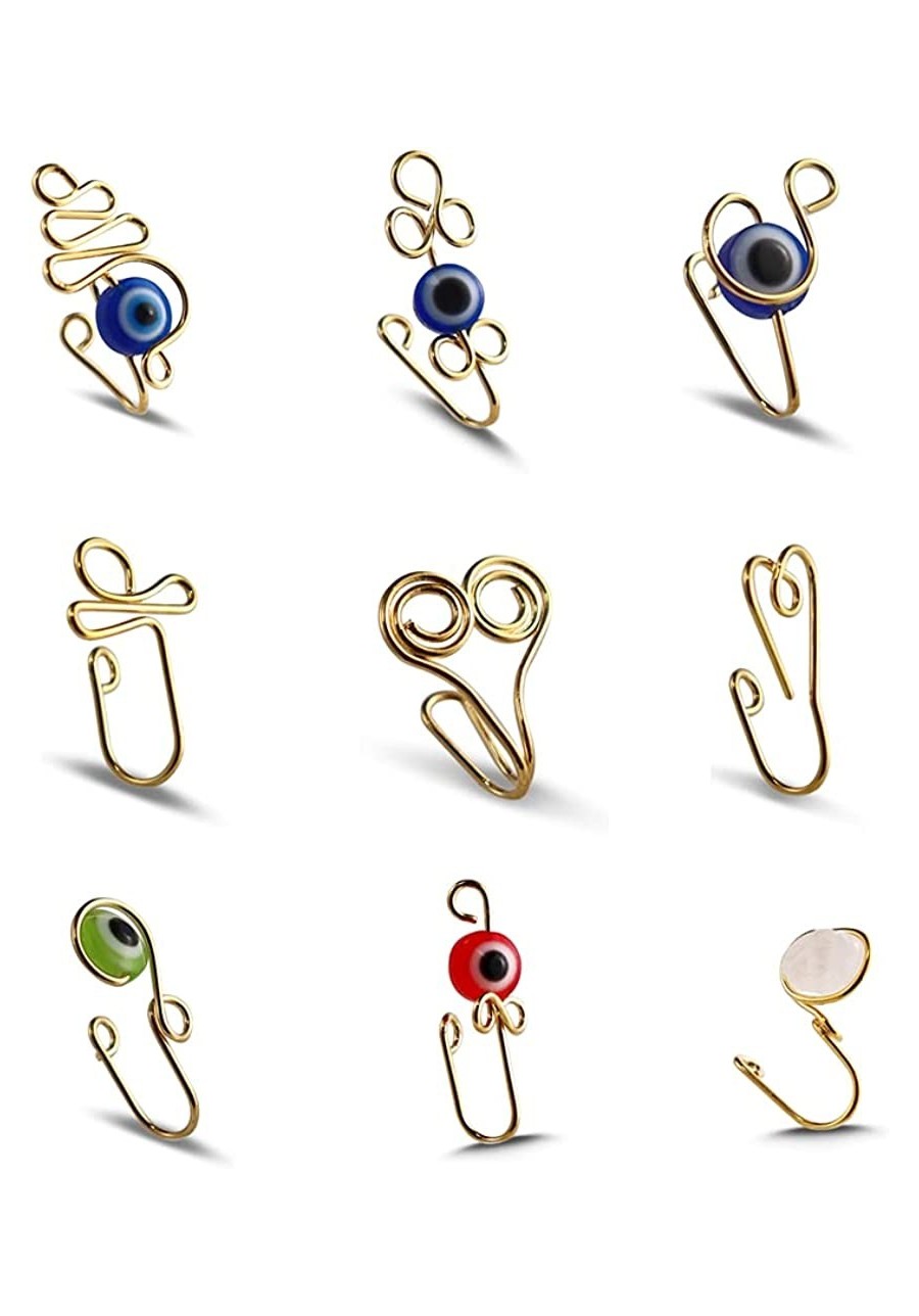 9 Pcs African Nose Cuff Non Piercing Clip On Nose Ring 14k Gold Plating Nose Ring Cuffs Set Evil Eye Crystal Pearl Nose Cuffs...