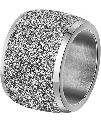 Women's Stainless Steel Ring Shiny Sequins Pave Sandblast Wide Wedding Band Silver Rose Gold Black $16.77 Wedding Bands