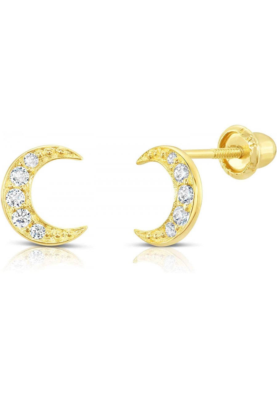 10k Yellow Gold Tiny Moon Crescent CZ Stud Earrings with Screw-Backs $37.40 Stud