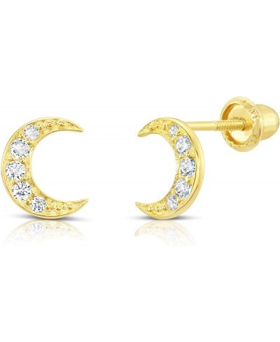 10k Yellow Gold Tiny Moon Crescent CZ Stud Earrings with Screw-Backs $37.40 Stud