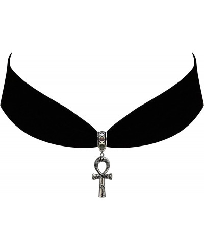 Black Velvet Steampunk Jewelry Gothic Egyptian Hieroglyphic Ankh Choker Pendant Necklace $21.66 Chokers