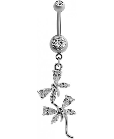 Belly Button Navel Ring Surgical Steel Crystal Flower Dangle Curved Barbell Bar Body Piercing Jewelry $7.26 Piercing Jewelry