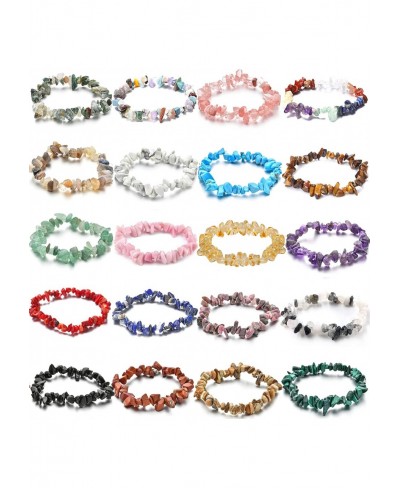 20 PCS Natural Gemstone Bracelets Chakra Crystal Healing Irregular Chips Beads Stretch Bracelets for Women Align Chakras/Conq...