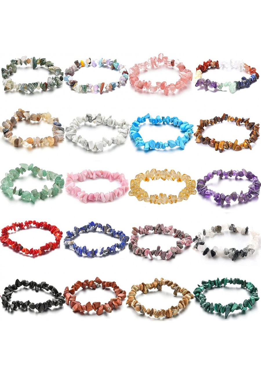 20 PCS Natural Gemstone Bracelets Chakra Crystal Healing Irregular Chips Beads Stretch Bracelets for Women Align Chakras/Conq...