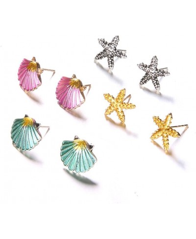 4 Pairs Boho Women Starfish Shell Stud Earrings Set Summer Jewelry Accessories - Mixed Color $6.96 Stud