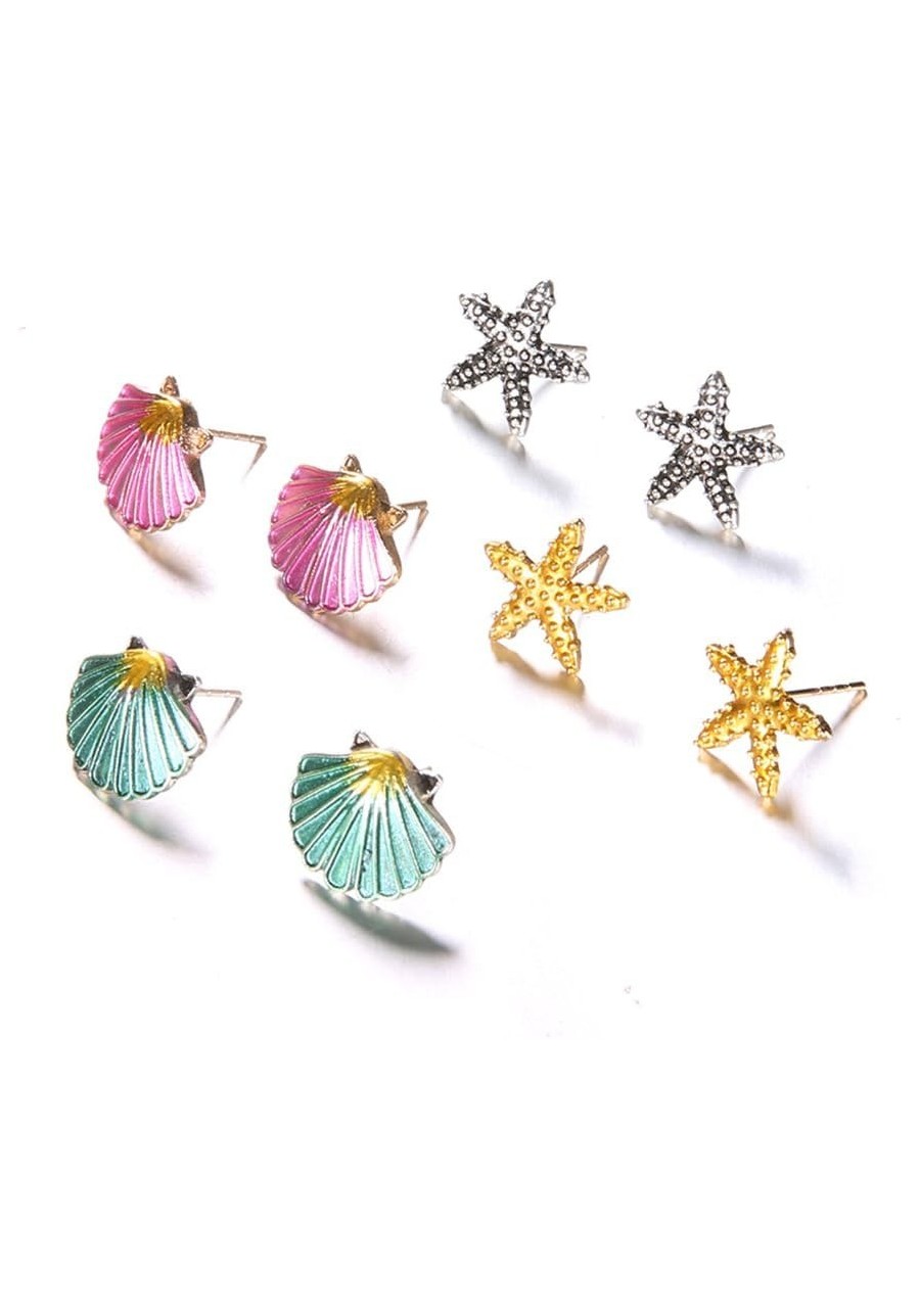 4 Pairs Boho Women Starfish Shell Stud Earrings Set Summer Jewelry Accessories - Mixed Color $6.96 Stud