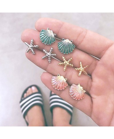 4 Pairs Boho Women Starfish Shell Stud Earrings Set Summer Jewelry Accessories - Mixed Color $6.96 Stud