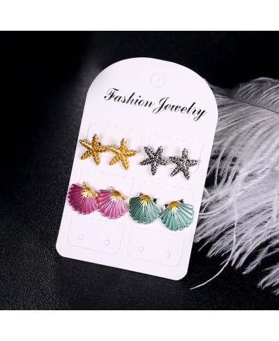 4 Pairs Boho Women Starfish Shell Stud Earrings Set Summer Jewelry Accessories - Mixed Color $6.96 Stud