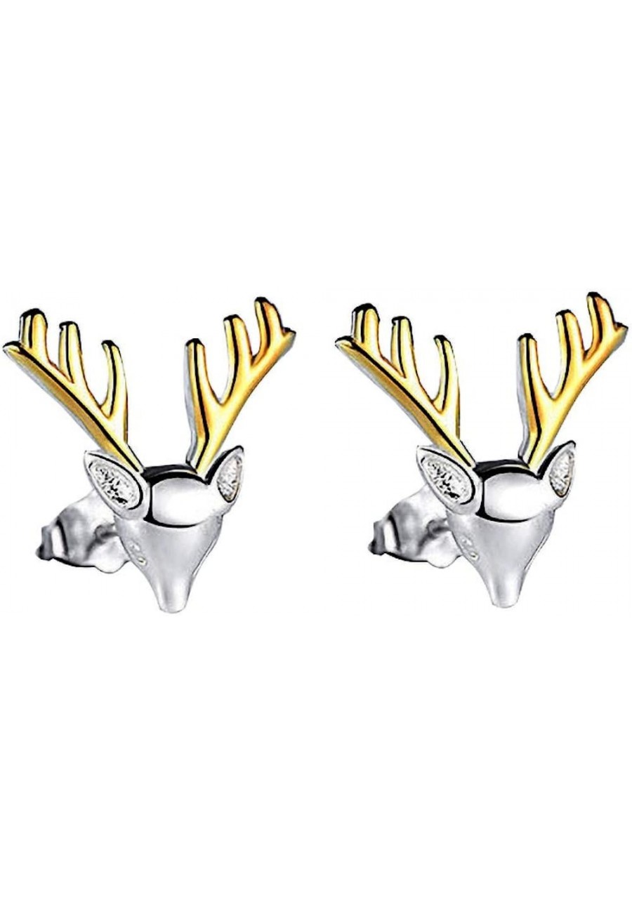 14K Silver Plated elk Yellow Antler Stud Earrings $13.74 Stud