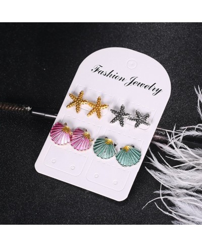 4 Pairs Boho Women Starfish Shell Stud Earrings Set Summer Jewelry Accessories - Mixed Color $6.96 Stud