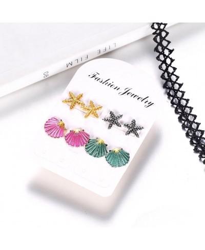 4 Pairs Boho Women Starfish Shell Stud Earrings Set Summer Jewelry Accessories - Mixed Color $6.96 Stud