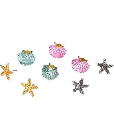 4 Pairs Boho Women Starfish Shell Stud Earrings Set Summer Jewelry Accessories - Mixed Color $6.96 Stud