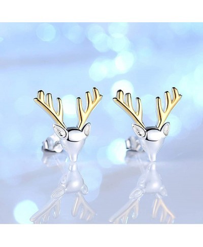 14K Silver Plated elk Yellow Antler Stud Earrings $13.74 Stud