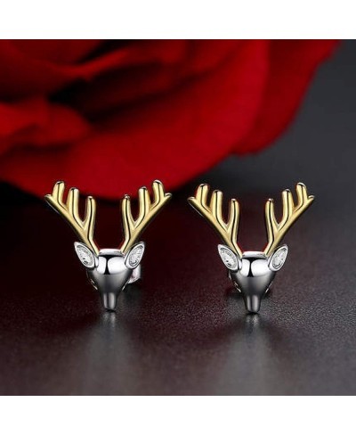 14K Silver Plated elk Yellow Antler Stud Earrings $13.74 Stud