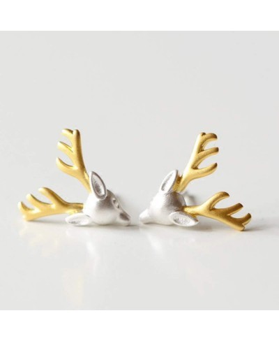 14K Silver Plated elk Yellow Antler Stud Earrings $13.74 Stud