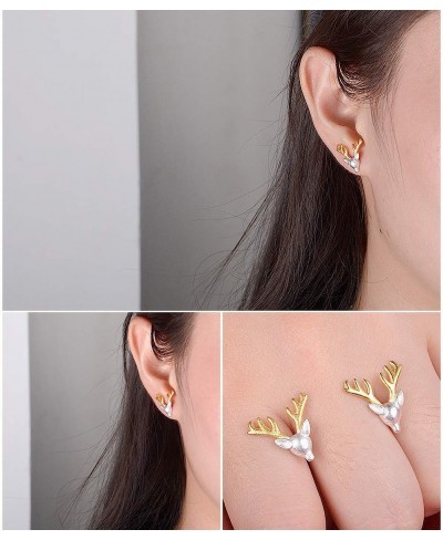 14K Silver Plated elk Yellow Antler Stud Earrings $13.74 Stud