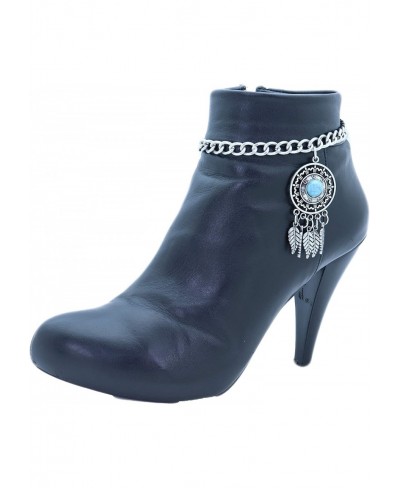 Women Western Boot Chains Metal Bling Bracelet Anklet High Heel Bohemian Feather Charm Silver Color $16.96 Charms & Charm Bra...