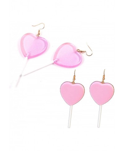 Colorful Glitter Heart Lollipop Dangle Earrings Sweet Hearts Candy Earring Cute Lollipops Simulation Food Drop Earring Childh...