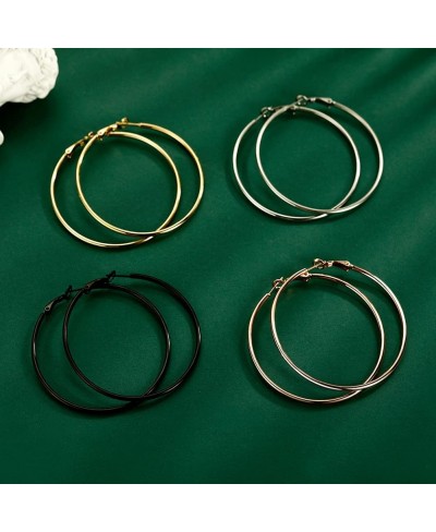 4 Pairs Big Hoop Earrings for Women Girls 316L Stainless Steel Hypoallergenic Hoop Earrings Silver Plated 14K Gold Plated Ros...