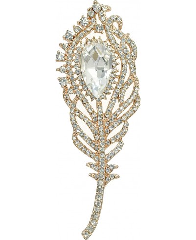 Golden Tone Peacock Feather Pin Brooch With Clear Crystal Rhinestones BZ077S $12.93 Brooches & Pins