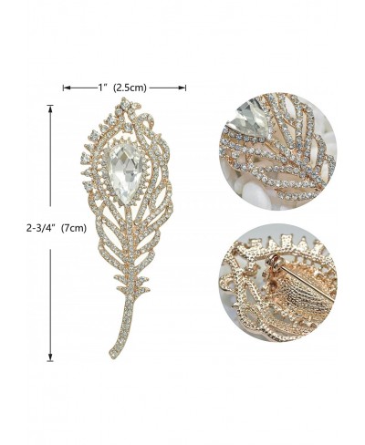 Golden Tone Peacock Feather Pin Brooch With Clear Crystal Rhinestones BZ077S $12.93 Brooches & Pins