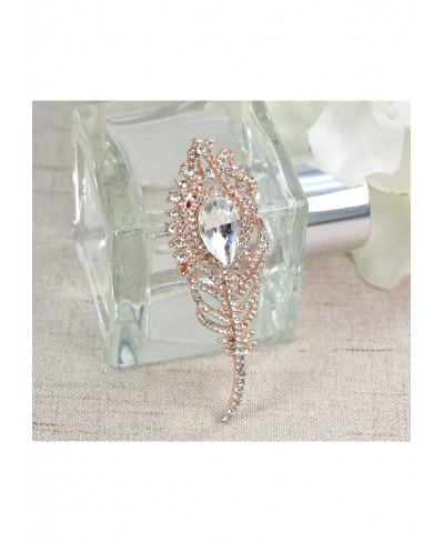 Golden Tone Peacock Feather Pin Brooch With Clear Crystal Rhinestones BZ077S $12.93 Brooches & Pins