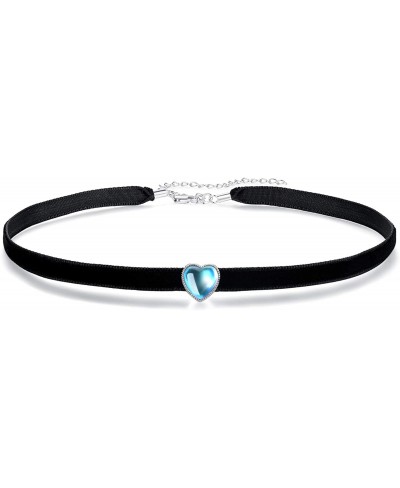 Black Velvet Choker Necklace Adjustable Blue Moonstone Choker Collar Necklace $26.71 Chokers