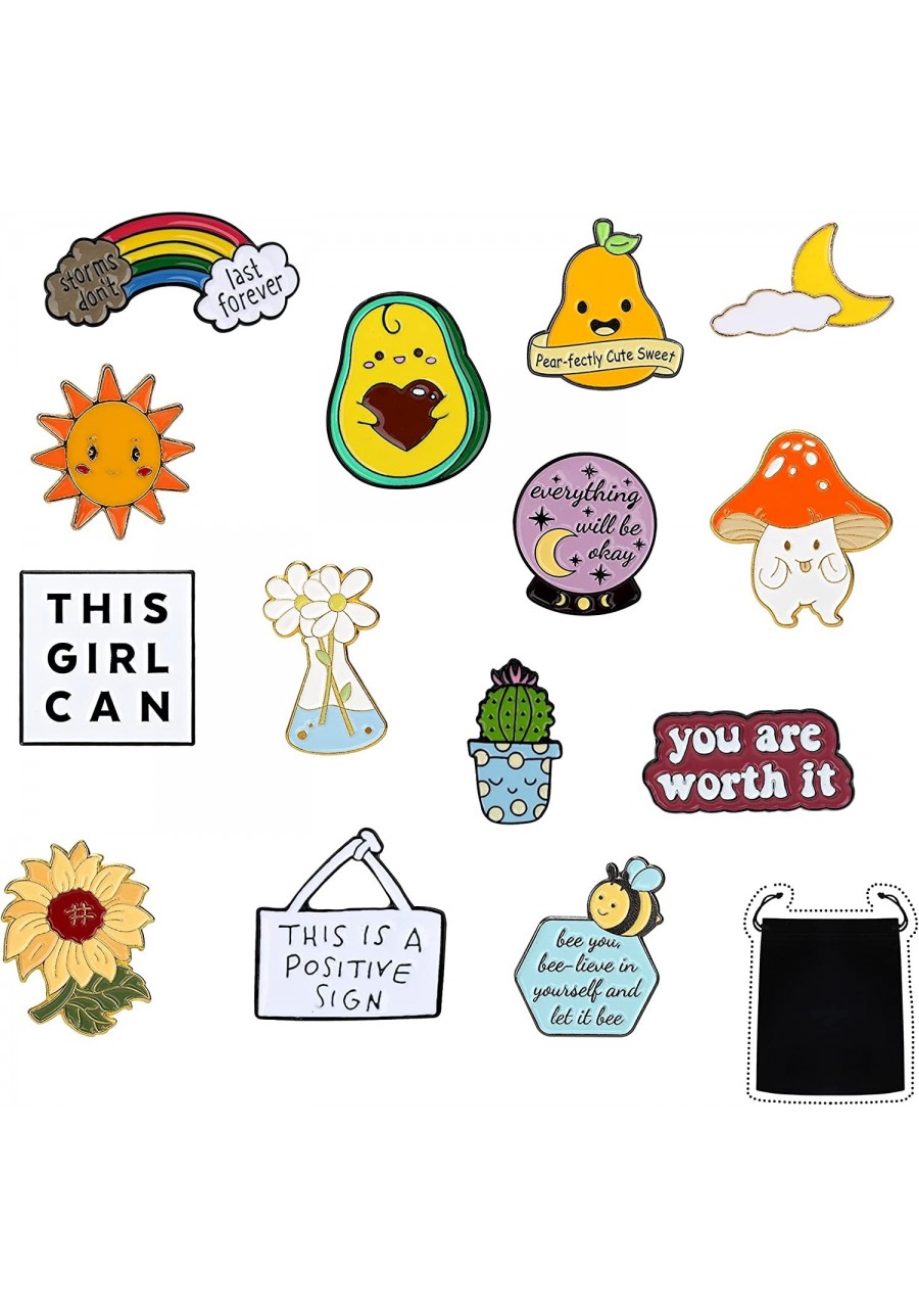 14 Pieces Positive Enamel Pins Set Motivational Enamel Lapel Pin Inspirational Cute Brooch Pin Badges for Women Clothing Bags...