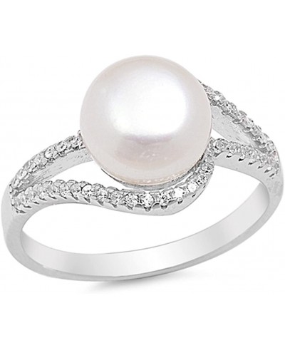 Clear CZ Simulated Pearl Swirl Ring New .925 Sterling Silver Band Sizes 5-10 $24.70 Bands