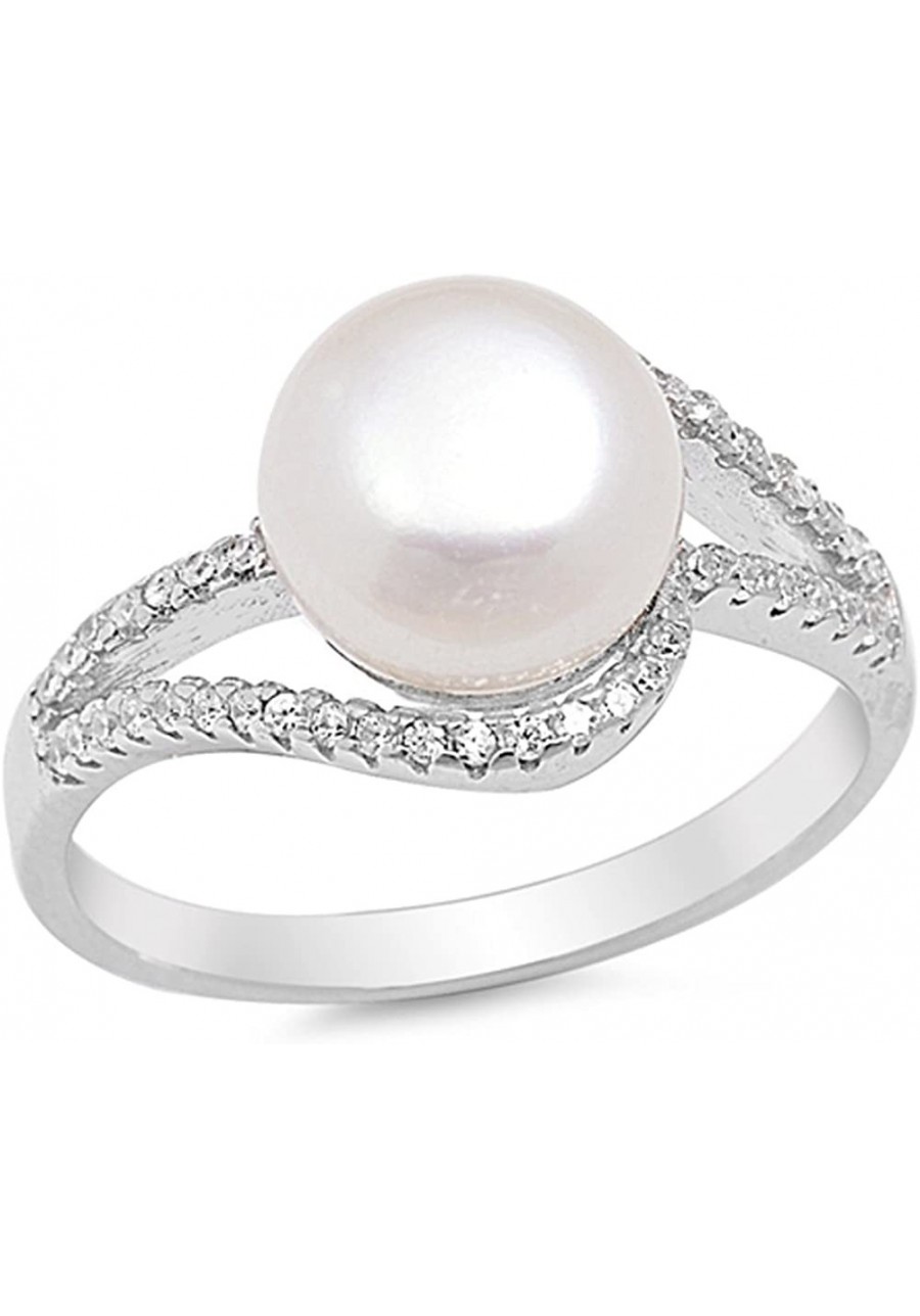 Clear CZ Simulated Pearl Swirl Ring New .925 Sterling Silver Band Sizes 5-10 $24.70 Bands