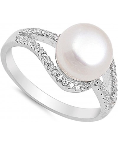 Clear CZ Simulated Pearl Swirl Ring New .925 Sterling Silver Band Sizes 5-10 $24.70 Bands