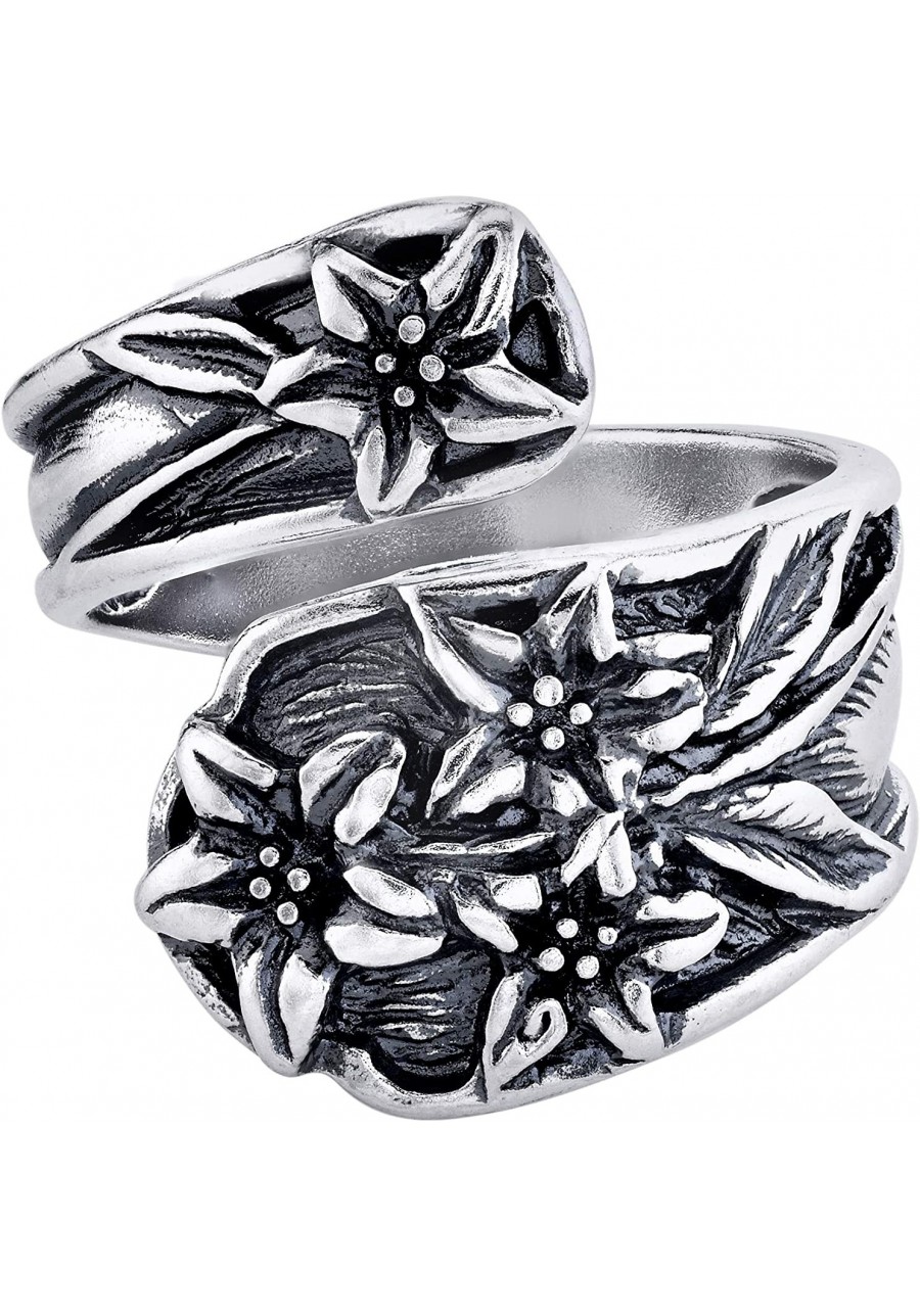 Sterling Silver Adjustable Antique Finish Lilies Flower Spoon Style Ring $26.59 Bands