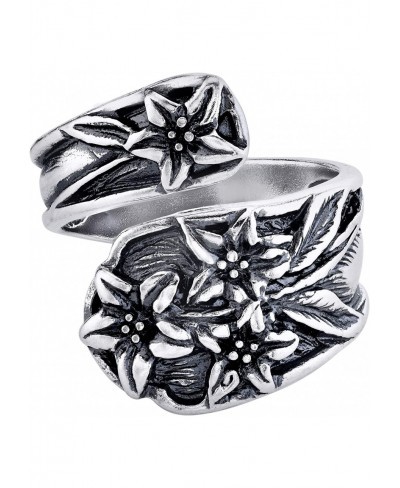 Sterling Silver Adjustable Antique Finish Lilies Flower Spoon Style Ring $26.59 Bands