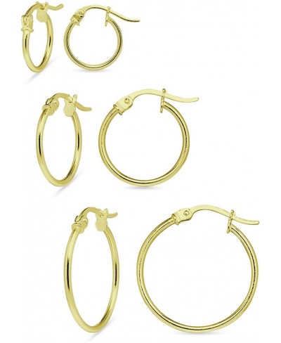 Yellow Gold Flashed Sterling Silver Hoop Earrings Size 12mm 15mm 20mm Three Pair Set $20.85 Hoop