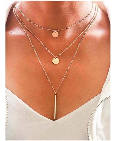 Layered Drop Bar Necklace Chain Minimal Sequins Necklaces Jewelry for Women and Girls $9.05 Y-Necklaces