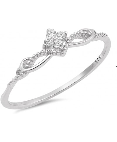 Clear Cubic Zirconia Decorative Flower Ring Sterling Silver $13.89 Bands