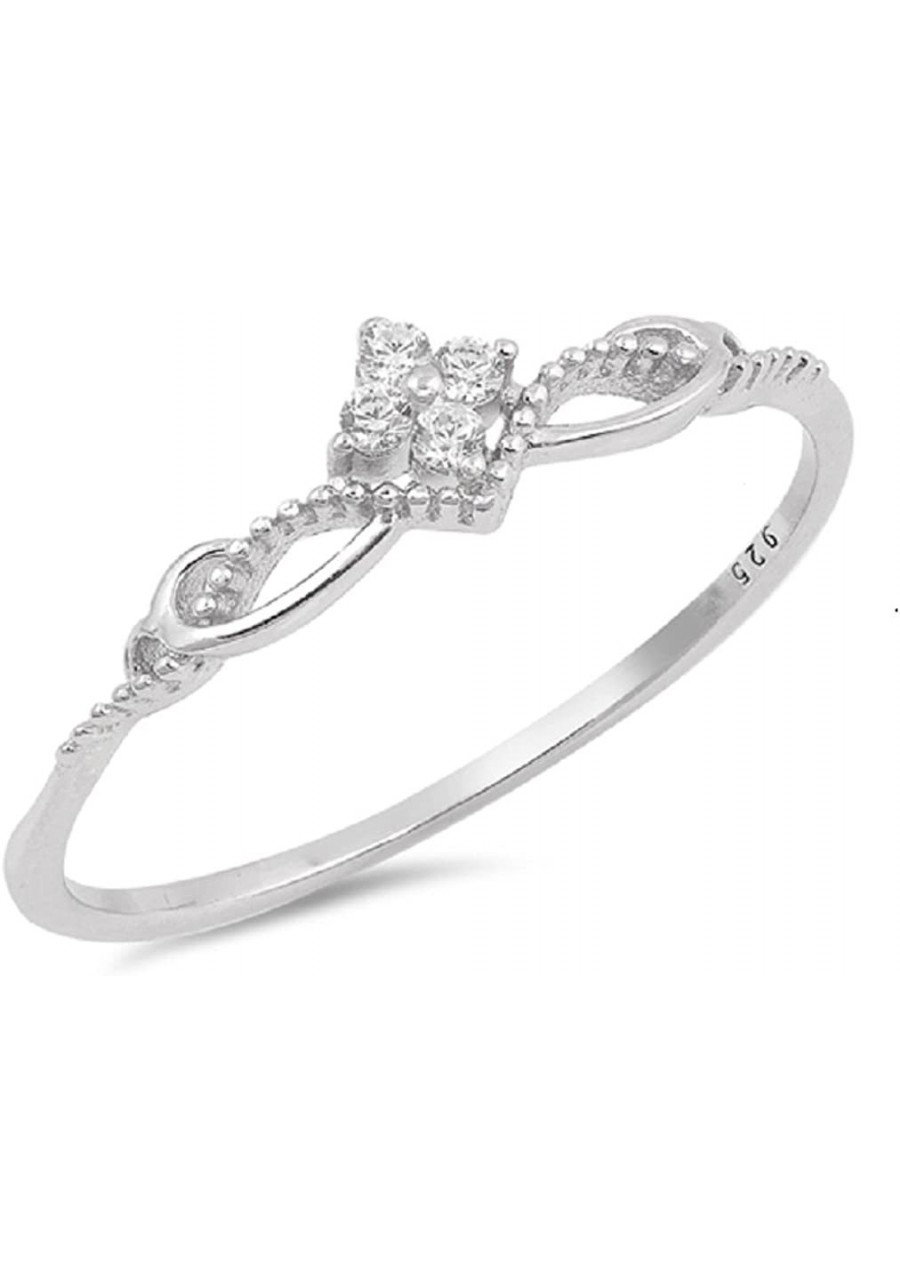 Clear Cubic Zirconia Decorative Flower Ring Sterling Silver $13.89 Bands